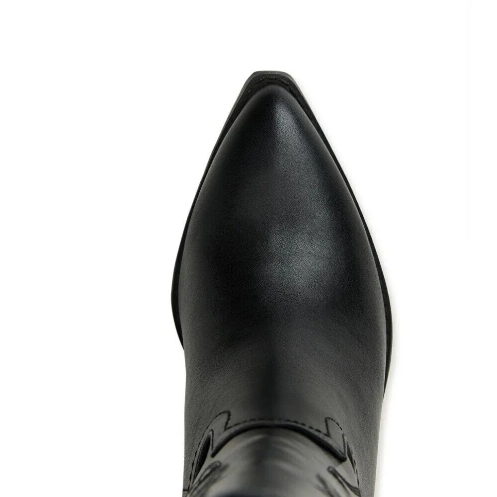 Madden NYC Boots Women's Sz 6 Tall Black Western Embroidered Pointed Block Heel